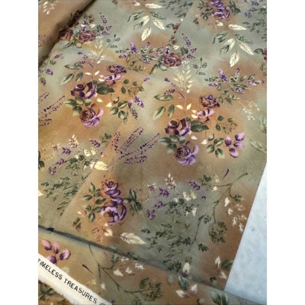 Vtg 2001 Cotton Fabric Timeless Treasures Misty CM-2942 Floral 1 1/3 Yard